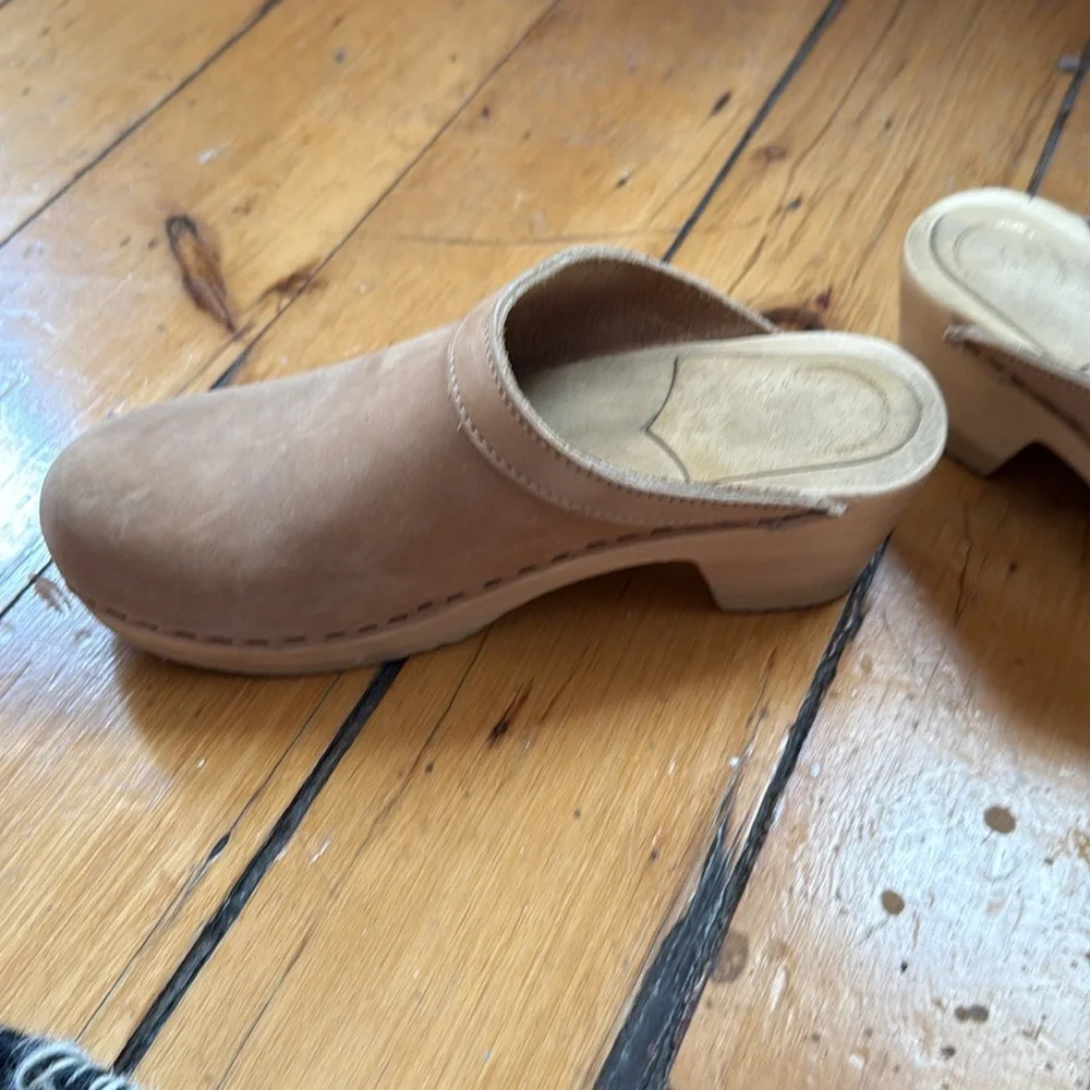 No. 6 Tan Suede Clogs - Picture 2 of 5